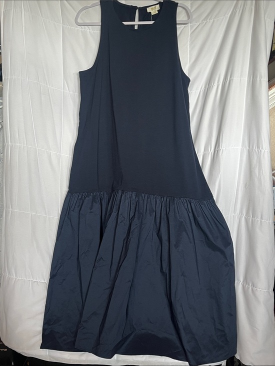 Maeve Dresses & Skirts - NWT Maeve Anthropologie Sleeveless Flounce Dress Navy Mixed Media Fabrics XL